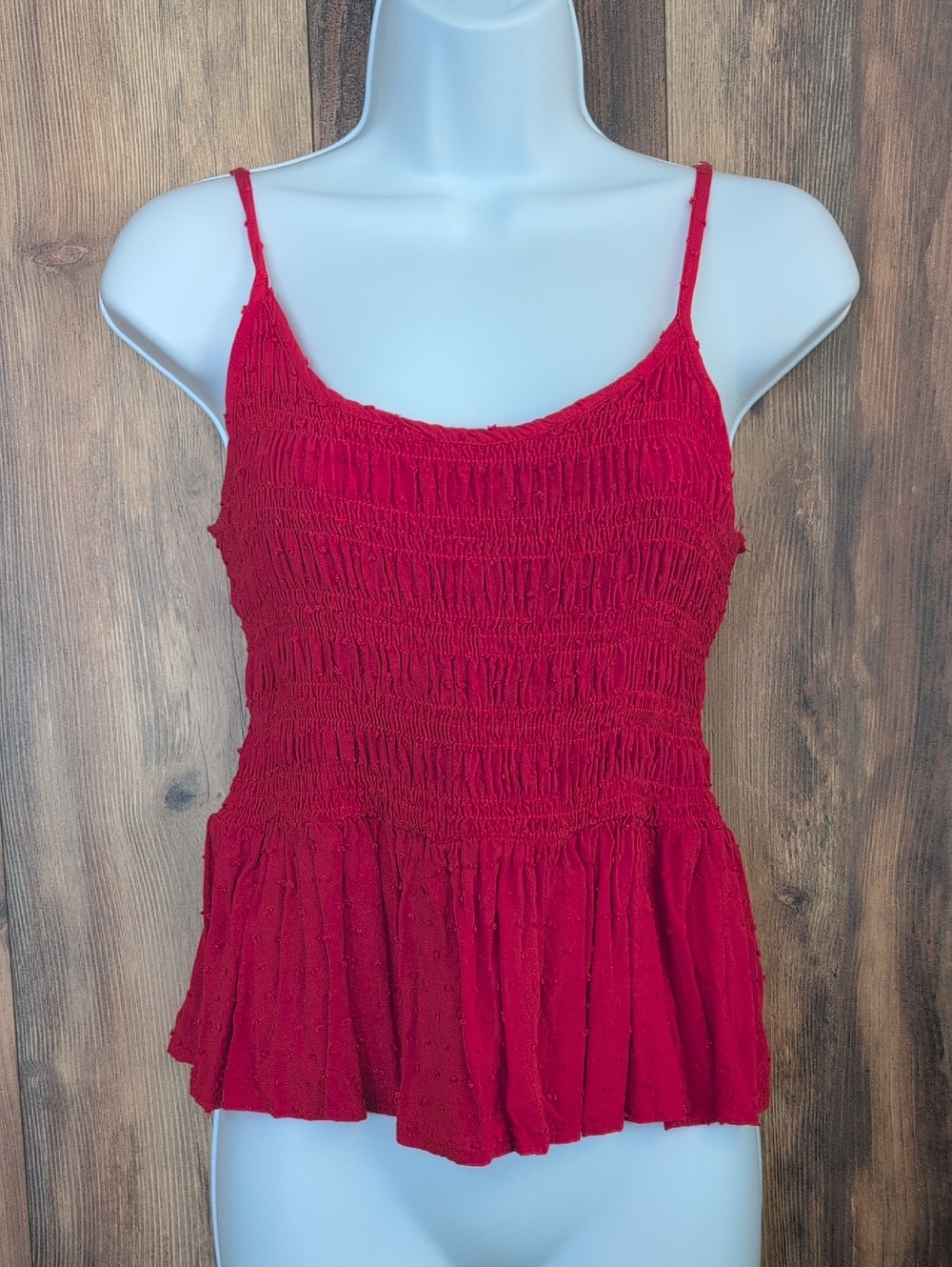 BKK Chance Red Smocked Peplum Camisole Fitted Tank Top XL    M328